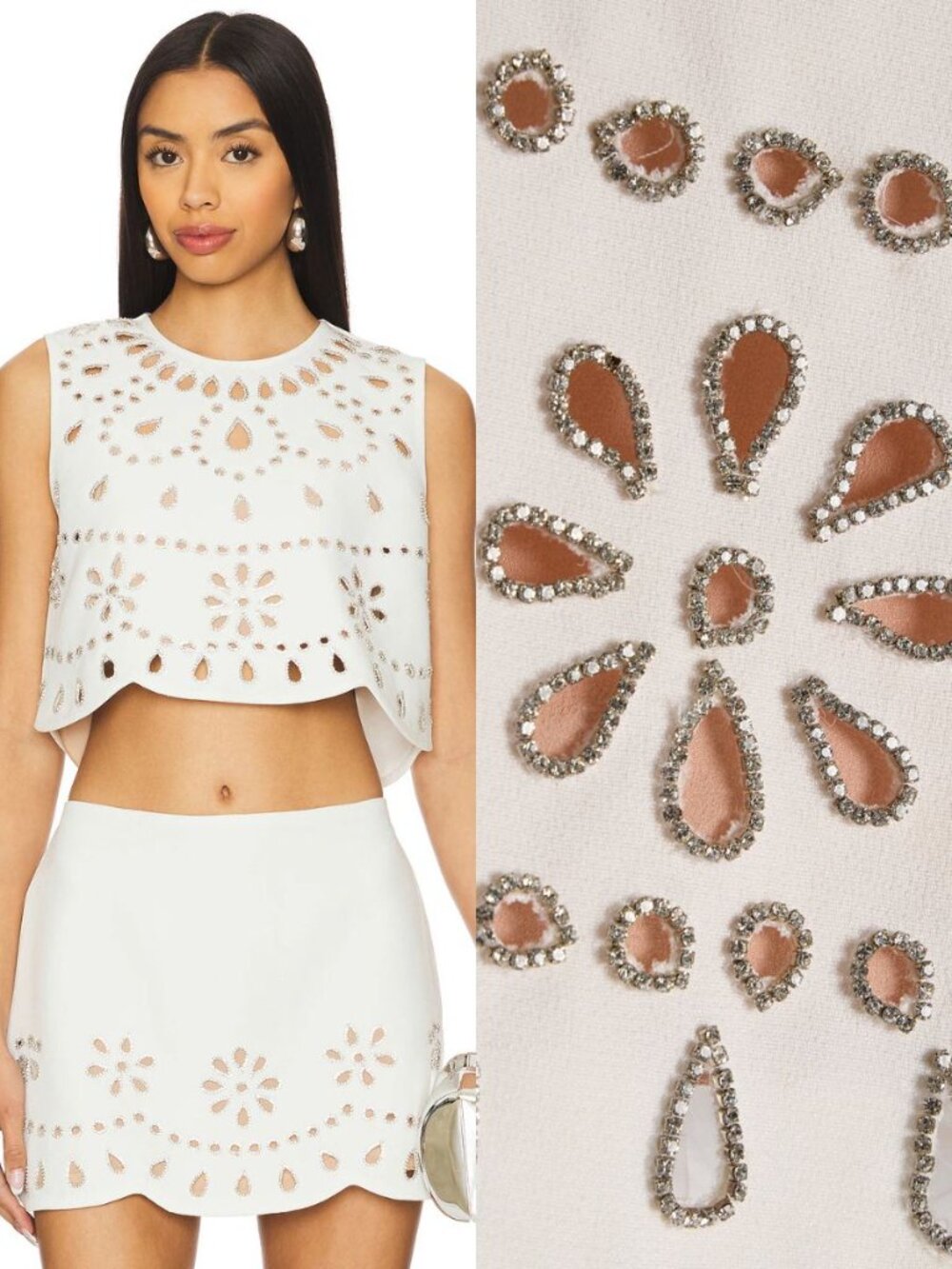 Alexis Tavy Top White Rhinestone Crystal Laser Cut Out Cropped NWT Size S - Picture 2 of 12